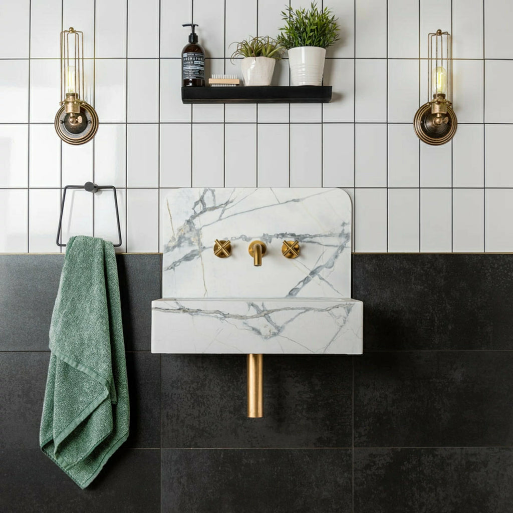 White Gloss Flat Metro Ceramic Wall 100x200mm Tile in Bathroom on Wall