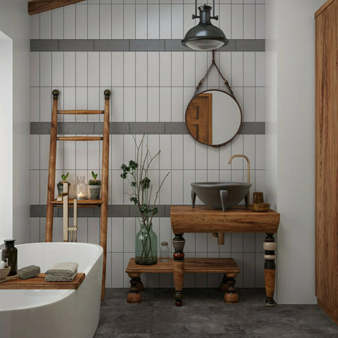 White Gloss Flat Metro Ceramic Wall 100x300mm Tile on Bathroom Wall