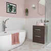 White Gloss Flat Metro Ceramic Wall 100x300mm Tile on Bathroom Floor with pink wall