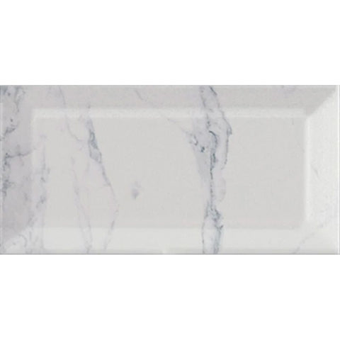 White Marble Effect Gloss Bevelled Edge Metro 100x200mm Wall Tile Product Photo