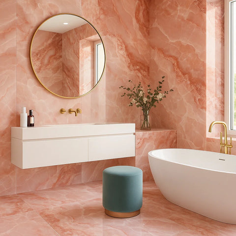 Elysian Onyx XL Himalayan Pink 600x1200mm Polished Porcelain Marble Effect Wall and Floor Tile