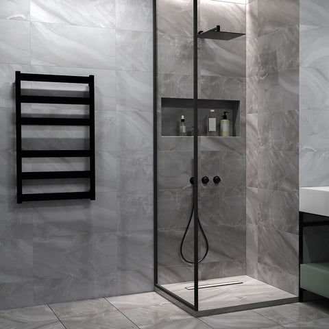 Charcoal Wave Dark Grey 60x30cm Marble Effect Tiles in Bathroom
