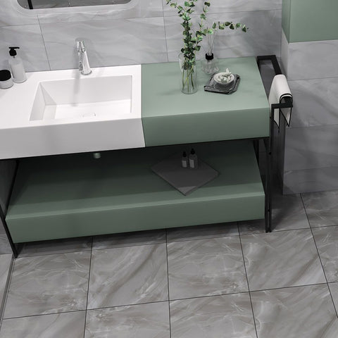 Charcoal Wave Dark Grey Marble Effect Tile on Bathroom Floor