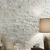 Sparkle White Real Marble Split Face Wall Tiles on livingroom wall close up