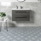 Mr Jones Blue Pattern Wall and Floor Tile on Bathroom Floor