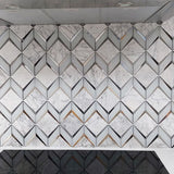 Chevron Diamonds Grey and Silver Marblle Mosaic Sheet in Kitchen Close Up