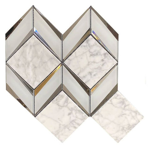Chevron Diamonds Grey and Silver Marblle Mosaic Sheet Design
