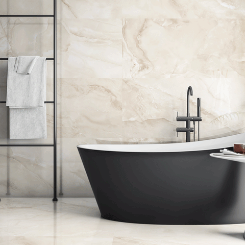 Alixir White Cloud 120x60cm Marble Effect Tiles in Bathroom