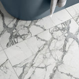 Allure Calacatta Polished White Marble Effect 90x90cm Tiles on Floor 2