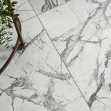 Allure Calacatta Polished White Marble Effect 90x90cm Tiles on Floor