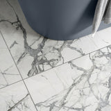 Allure Calacatta Polished White Marble Effect 90x90cm Tiles on Floor 2 Close Up