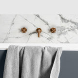 Allure Calacatta Polished White Marble Effect 90x90cm Tiles Design by Gold Taps