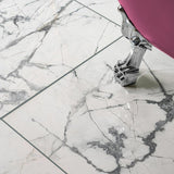 Allure Calacatta Polished White Marble Effect 60x60cm Wall and Floor Tiles Floor 2 Close Up