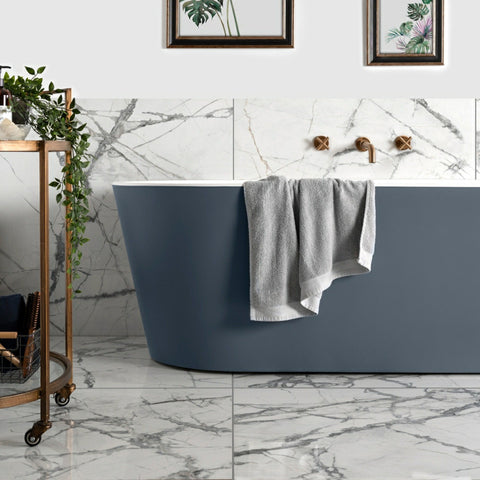 Allure Calacatta Polished White Marble Effect 90x90cm Tiles in Bathroom