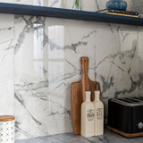 Allure Calacatta Polished White Marble Effect 60x60cm Wall and Floor Tiles Kitchen Close Up