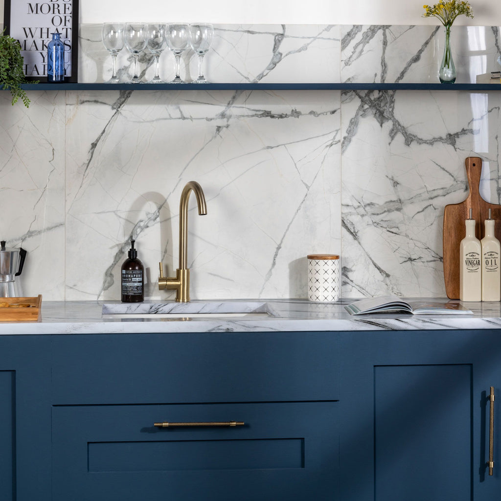 Allure Calacatta Polished White Marble Effect 60x60cm Wall and Floor Tiles Kitchen