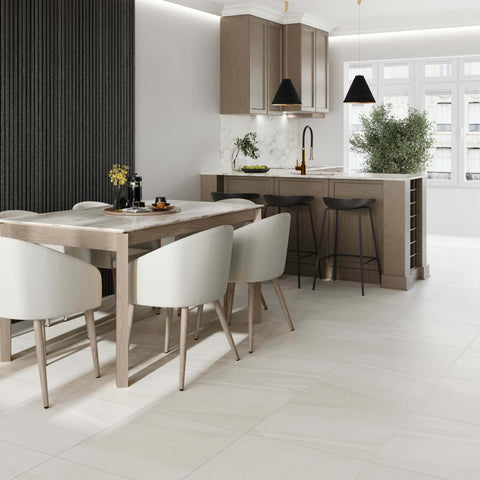 rosetta-indooTerra Off White Stone Effect Porcelain Indoor and Outdoor 60x60cm Floor Tile in Kitchen