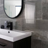 Serenity Grey 60x30cm Polished Porcelain Stone Effect Wall and Floor Tile on Bathroom Wall Close Up