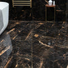 Nero Marquina Black and Gold Polished Marble Effect 600x600mm Floor Tile in Bathroom 3