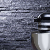Quartzite Black Sparkle Split Face Wall Tiles Kitchen Close Up