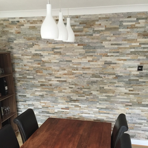 Quartzite Sparkle Beige Split Face Wall Tiles in Living Room