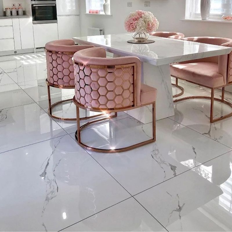 Polished Calacatta XL White Marble Effect 100x100cm Floor Tiles in Kitchen