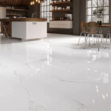 Polished Calacatta XL White Marble Effect 100x100cm Floor Tiles in Kitchen 4