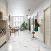 Auxir Polished Gold and White Marble Effect 60x60cm Tiles in Living Room