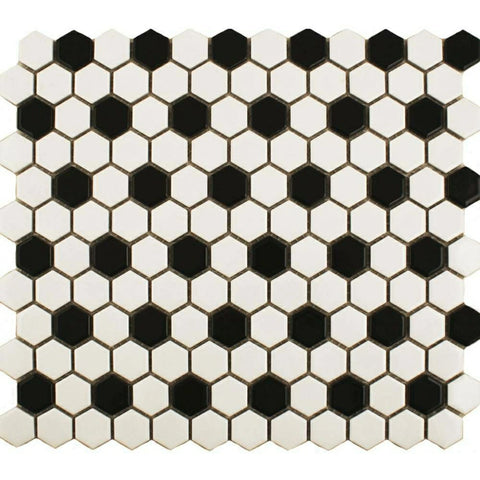 Eterna Hexagon Piccolo Matt White and Black Porcelain Wall and Floor Mosaic Tile