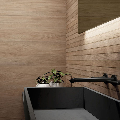 Arden XL Lined Classic Wood Effect  120x60cm Ceramic Wall Tile in Bathroom