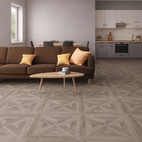 Ash Brown Parquet Wood Effect 600×600mm Matt Floor Tile