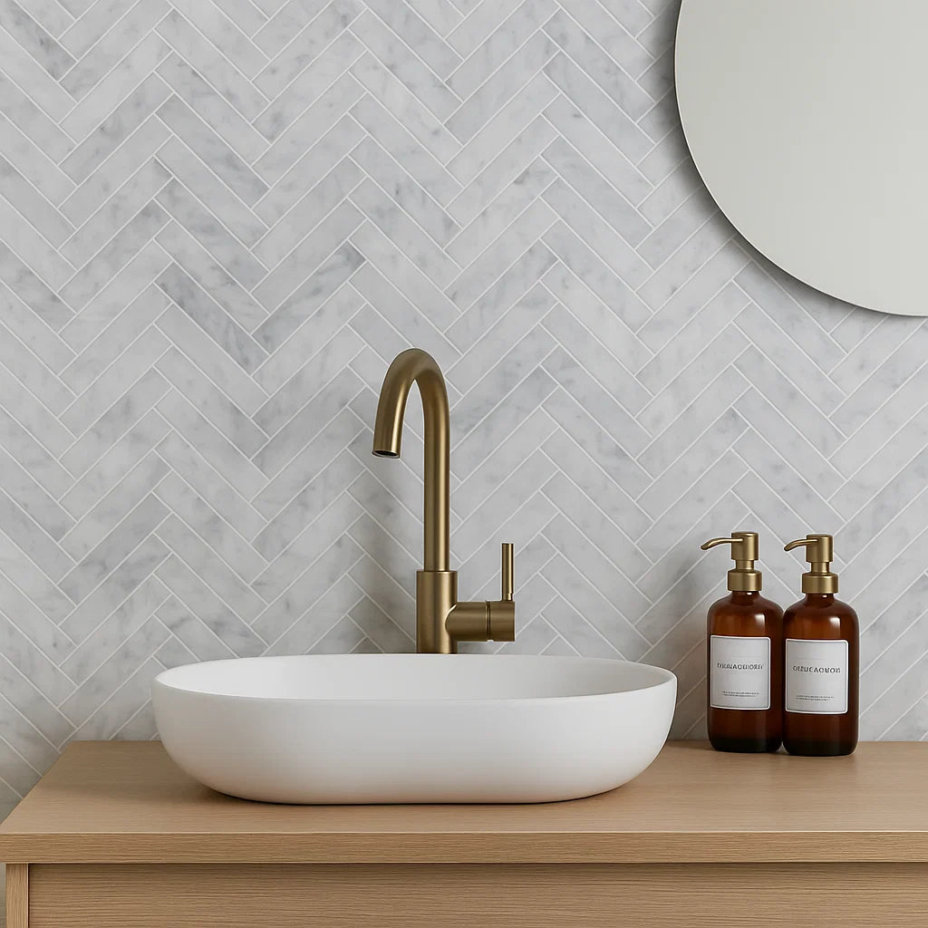 Authentic Marble White and Grey Herringbone Wall and Floor Mosaic Tile ...