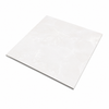 A square porcelain tile with a glossy white surface and subtle light gray marble-like veining, shown at an angle on a plain white background.