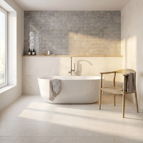 Blanco White Stone Effect Porcelain Wall and Floor 1200x600mm XL Tile