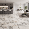 Modern kitchen and living room with marble flooring