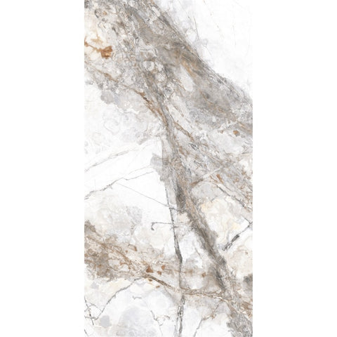 Marble-patterned tile with gray and beige colors on a white background