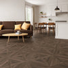 Chestnut Dark Brown Parquet Wood Effect 600x600mm Matt Floor Tile in Open Plan Kitchen Living Room