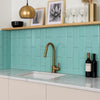 Duck Egg Turquoise Light Blue Bevelled Metro 100x300mm Ceramic Wall Tile as Kitchen Splashback 