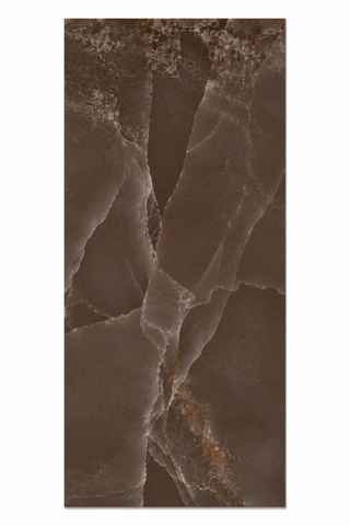 Brown marble tile with intricate vein patterns on a white background