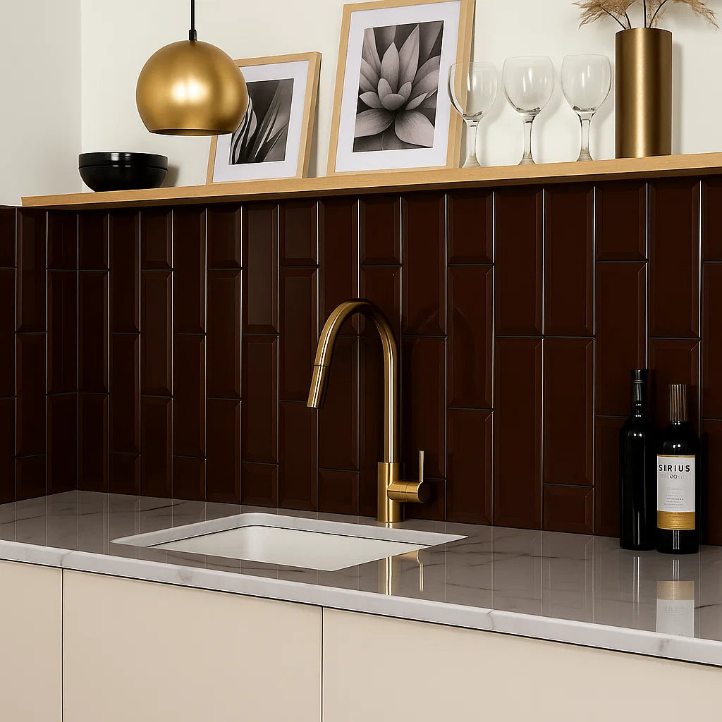 Espresso_Brown_Bevelled_Metro_100x300mm_Ceramic_Wall_Tile_in_Kitchen_as_Splashback