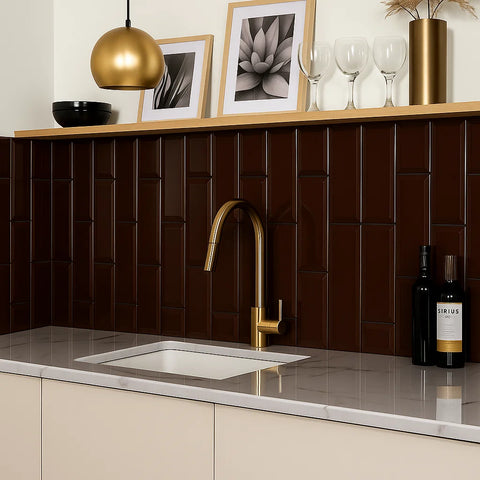 Espresso_Brown_Bevelled_Metro_100x300mm_Ceramic_Wall_Tile_in_Kitchen_as_Splashback
