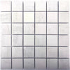 A square mosaic tile sheet featuring a grid of small, light gray to off-white marble-look tiles with dark grout lines.