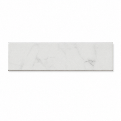 A rectangular white marble tile with subtle gray veining, shown horizontally against a plain white background.
