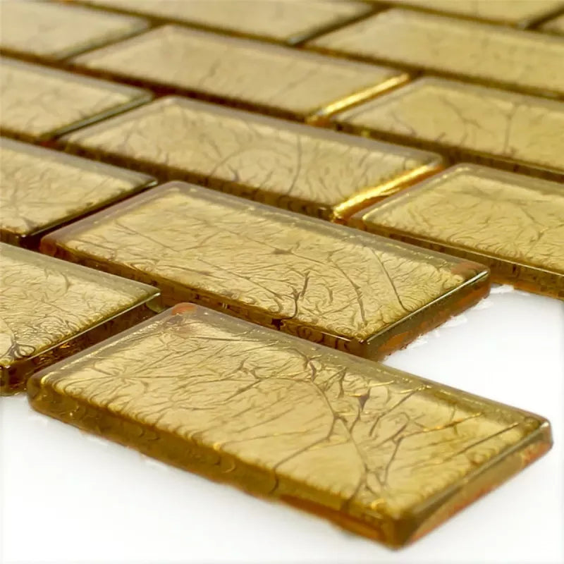 Slim Golden Brick Gold Glass Mosaic Wall Tile – Premium Tiles