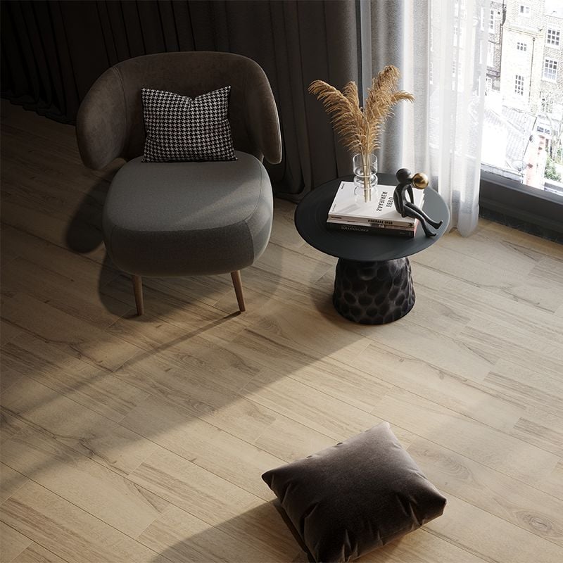Heritage Blonde Oak Wood Effect 15x60cm Porcelain Wall and Floor Tile in Bedroom
