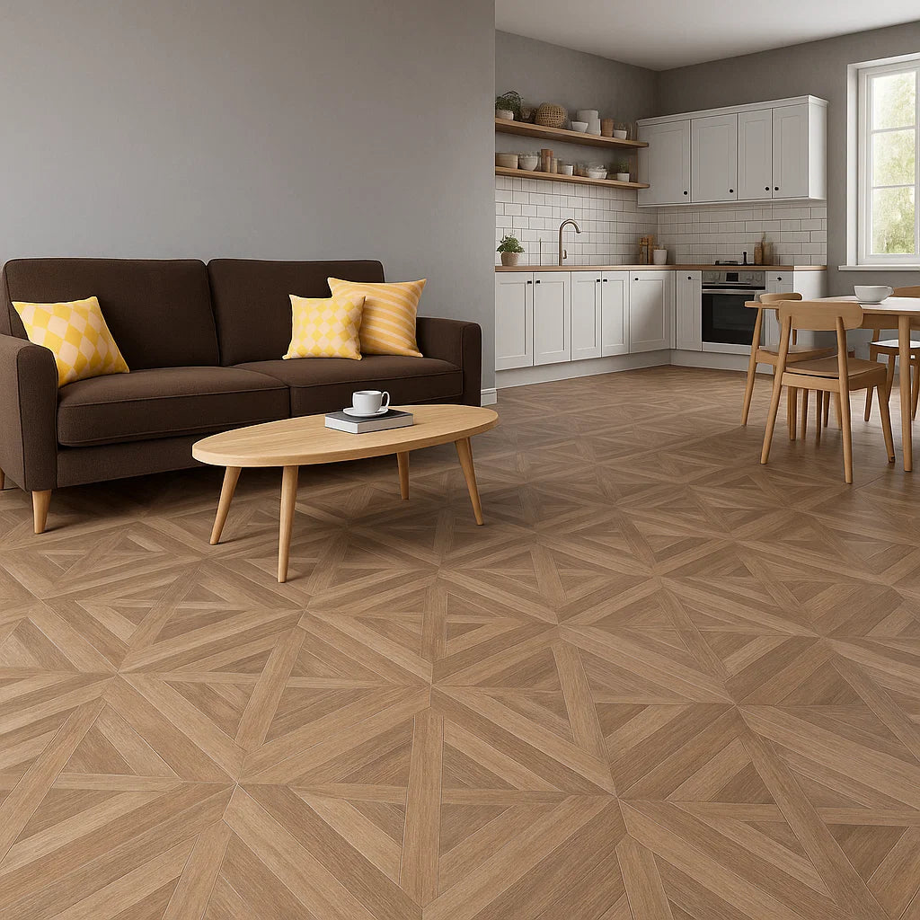 Honey Brown Parquet Wood Effect 600x600mm Matt Floor Tile