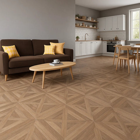 Honey Brown Parquet Wood Effect 600x600mm Matt Floor Tile