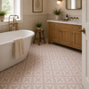 Contempory Bathroom with Pink Pattern Tiles on Floor 