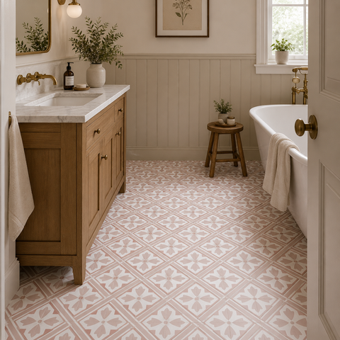 Contempory Bathroom with Pink Laura Ashley Mr Jones Floor Tiles