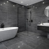 Mecury Dark Grey Gloss Stone Effect 600x300mm Wall and Floor Tile in Bathroom
